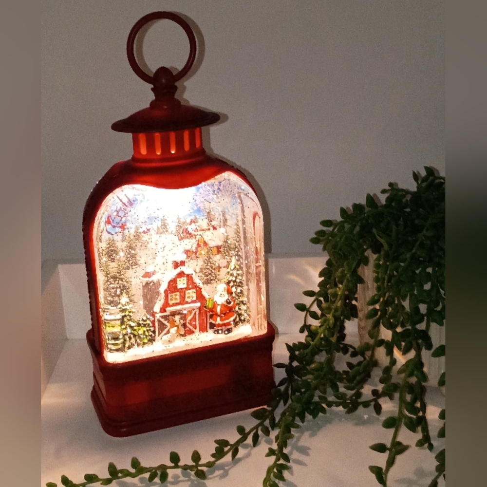 Festive Red Holiday Lantern with Santa Scene - Picture 6 of 8